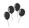 Balloon icons. Flat baloons bunch for birthday, party and carnival. Black ballons with rope. Simple silhouettes isolated on white