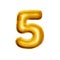 Balloon number 5 Five 3D golden foil realistic alphabet