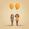Balloon People Holding Hands - Minimalistic Illustration