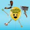 Balloon of positive thinking hitting by weapon and tool and still fine -
