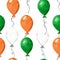 Balloon seamless patern in orange, green and white colors. Watercolor hand drawn illustration