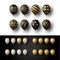 Balloon set isolated on white and black background. Vector realistic gold, golden, silver and black festive 3d helium balloons