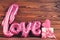 Balloon shaped word Love with gift box