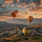 Balloon Tourism, Air Balloons in Sky, Mountain Landscape with Ballooning, Turkey Landscape