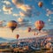 Balloon Tourism, Air Balloons in Sky, Mountain Landscape with Ballooning, Turkey Landscape