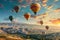 Balloon Tourism, Air Balloons in Sky, Mountain Landscape with Ballooning, Turkey Landscape