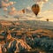 Balloon Tourism, Air Balloons in Sky, Mountain Landscape with Ballooning, Turkey Landscape