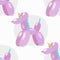 Balloon unicorn. Vector seamless pattern of cute cartoon bubble animal in soft pink color isolated on white background.