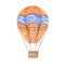 Balloon with a wicker basket on ropes, decorated with floral ornaments. Watercolor drawing.