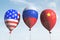 Balloons with the American, Russian and Chinese symbols