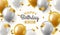 Balloons birthday. Happy congratulation celebrating anniversary luxury party shiny gold silver balloon banner poster