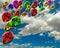 Balloons colors flying on the sky clouds background - 3d rendering