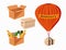 The balloons delivers the packages. Design for online store delivery service. Vector illustration