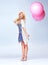 Balloons, fashion and portrait of woman in studio with casual, stylish and cool outfit to celebrate. Excited, happy and
