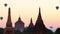 Balloons flying over ancient Buddhist Temple silhouette at Bagan. Myanmar (Burma)