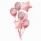 Balloons isolated on white background. Vector realistic bunch of helium pink birthday balloons pattern