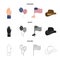 Balloons, national flag, cowboy hat, palm hand.Patriot day set collection icons in cartoon,black,outline style vector