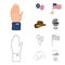 Balloons, national flag, cowboy hat, palm hand.Patriot day set collection icons in cartoon,outline style vector symbol