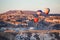 Balloons over Uchisar castle in Cappadocia