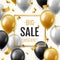 Balloons sale banner. Floating balloon advertising brochure fashion marketing discount shopping flyer special offer