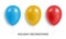 Balloons. Set of realistic red, blue and yellow balloons. Holiday balloon decorations