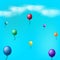 Balloons in the sky with clouds abstract background vector illus