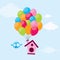 balloons tied to bird house. Vector illustration decorative design