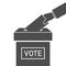 Ballot box and hand with vote. Icon of election. Voter with envelope on referendum. Logo of democracy. Candidate in government,