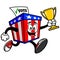 Ballot Box Mascot Running with Trophy