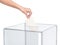 Ballot box with person casting vote on blank voting slip