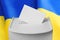 Ballot box with vote against national flag of Ukraine