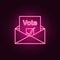 Ballot paper in an envelope neon icon. Elements of election set. Simple icon for websites, web design, mobile app, info graphics