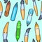 Ballpoint and gel pens. Blue colour. Seamless pattern. Cheerful characters with a face. Background illustration in