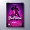 Ballroom Night Party Flyer illustration with couple dancing tango on purple background. Vector design template for