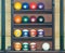 Balls for billiards, stand in a row in order on the rack for storing a set of inventory for playing pool