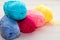 Balls of colored knitting yarn