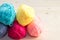 Balls of colored knitting yarn