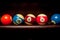 Balls for pool billiards on the shelf , billiard balls for American billiards , balls for Russian billiards