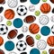 Balls and pucks for team games seamless pattern