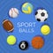 Balls. Sport equipment for tennis, volleyball, football, billiard, basketball, rugby, soccer.