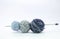 Balls of wool on the blue shades in different yarns