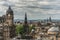 Balmoral Clock Tower and Scott Monument from Calton Hill, Edinburgh, Scotland, UK.