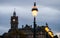 The Balmoral Hotel historical building in Edinburgh, Scotland, during a cloudy autumn morning.