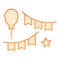 Baloon and party flags flat icon. Festive decor orange icons in trendy flat style. Birthday decoration gradient style