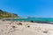 Balos beach, bridge and Passenger Ship.Crete in Greece.Magical turquoise waters, lagoons, beaches of