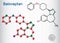 Balovaptan molecule. Is drug for the treatment of autism. Structural chemical formula and molecule model. Sheet of paper in a cage