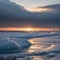 Baltic sea coast after storm and blizzard. Liepaja, Latvia. Epic spring landscape. Cyclone, gale, rough weather,