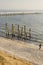 Baltic sea and pier in gdynia orlowo in poland in the winter, europe