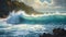 Baltic Sea Waves Crashing On Waimea Bay Shore - Zohar Flax Style Painting