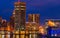 Baltimore Inner Harbor and skyline during twilight from Federal Hill.